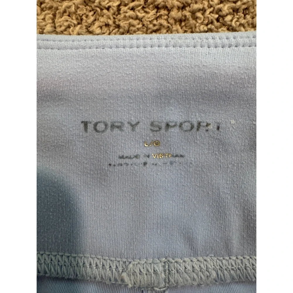 Tory Sport Women's Light Blue Leggings‎ Size L Logo Tape Side Stripe 2